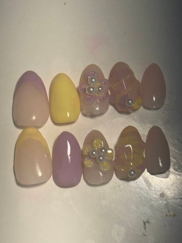 Purple and Yellow Spring nails
