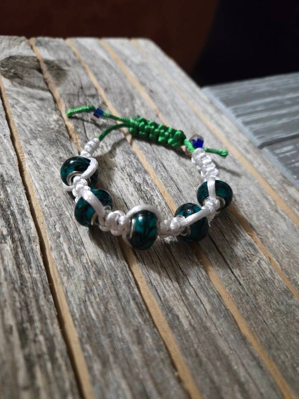 Green Satin Chord & Glass Beaded Bracelet