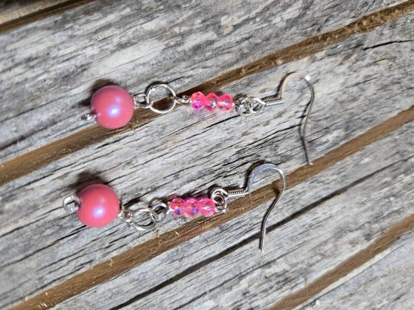 Pink Glass Bead Dangle Earrings