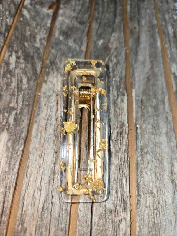 Gold Flake and Clear barrette Clip