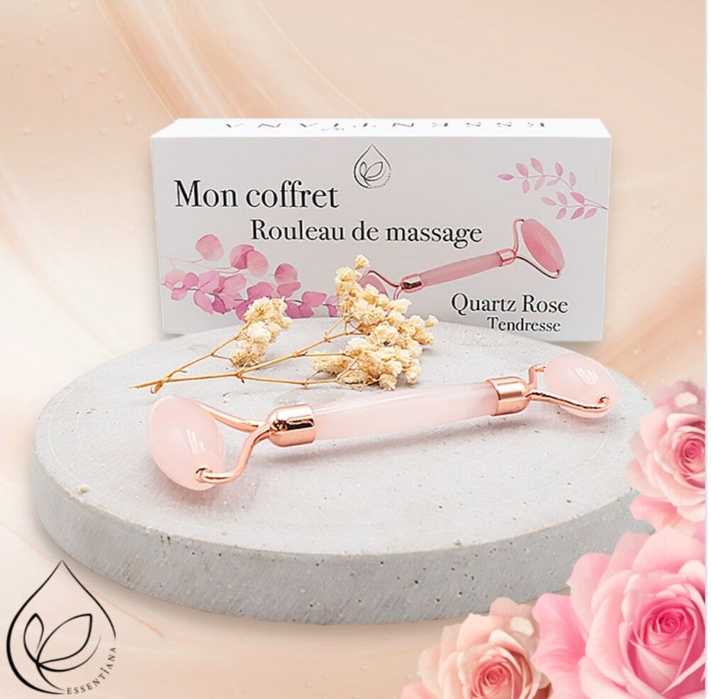COFFRET ROULEAU MASSAGE QUARTZ ROSE BRÉSIL "ESSENTIANA"