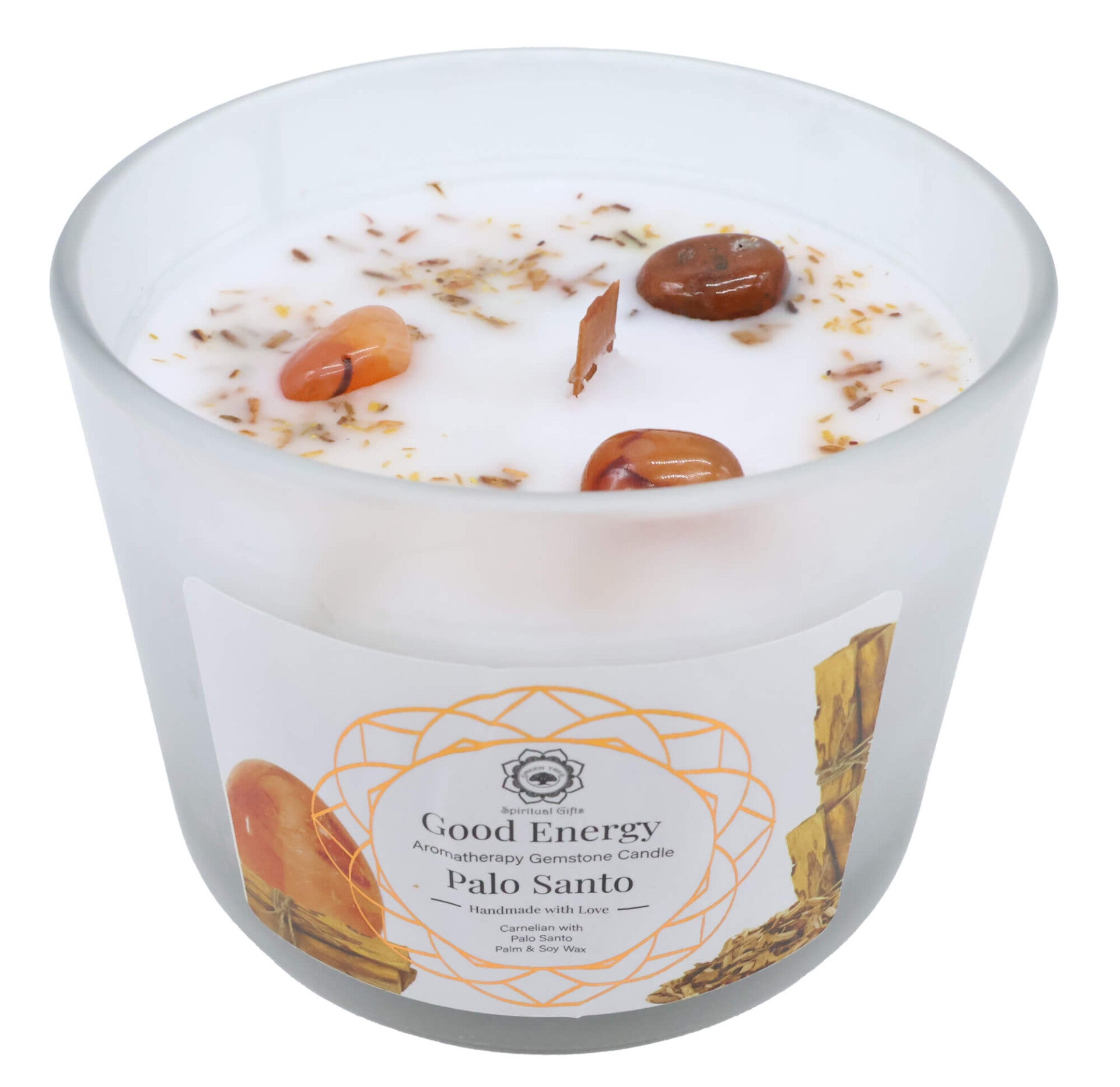 Bougie Bonne énergie : palo santo et cornaline