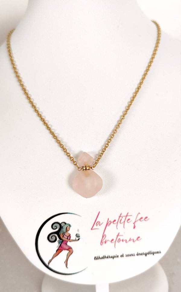 Pendentif fiole en quartz rose