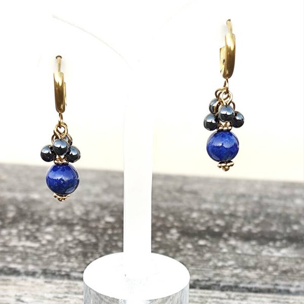 Boucles d'oreilles lapis lazuli et hématite