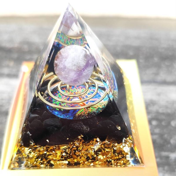 Orgonite arbre de vie - améthyste et obsidienne