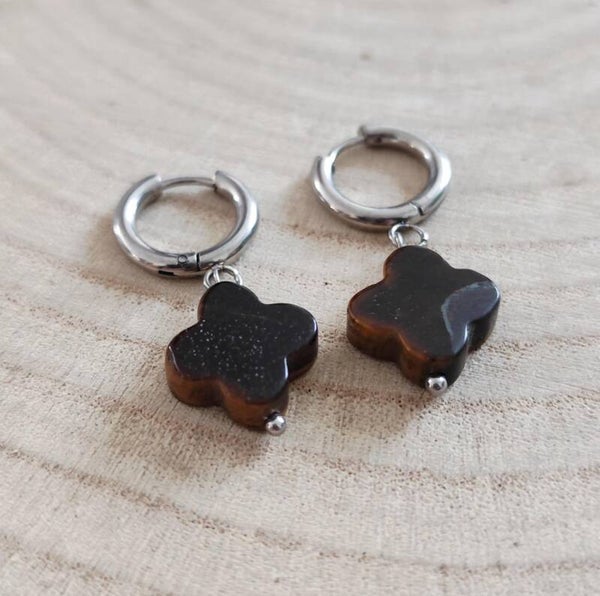 Boucles d'oreilles forme fleur œil de tigre