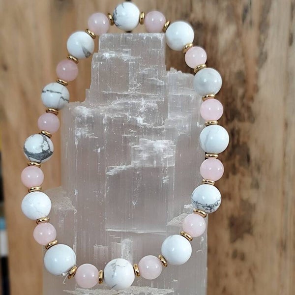 Bracelet howlite et quartz Rose — Apaisement et confiance en soi