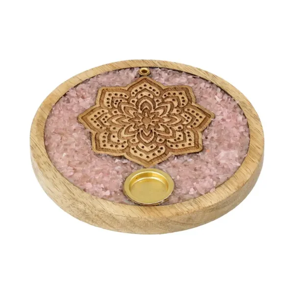 Support d'encens en bois de manguier & Quartz rose