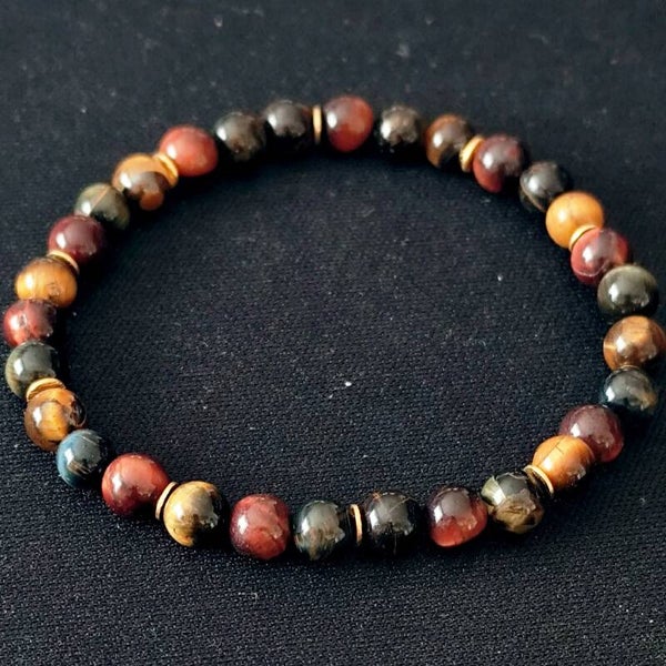 Bracelet triple protection — œil de tigre, œil de faucon & œil de taureau