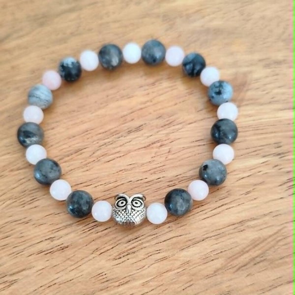 Bracelet en larvikite et quartz rose