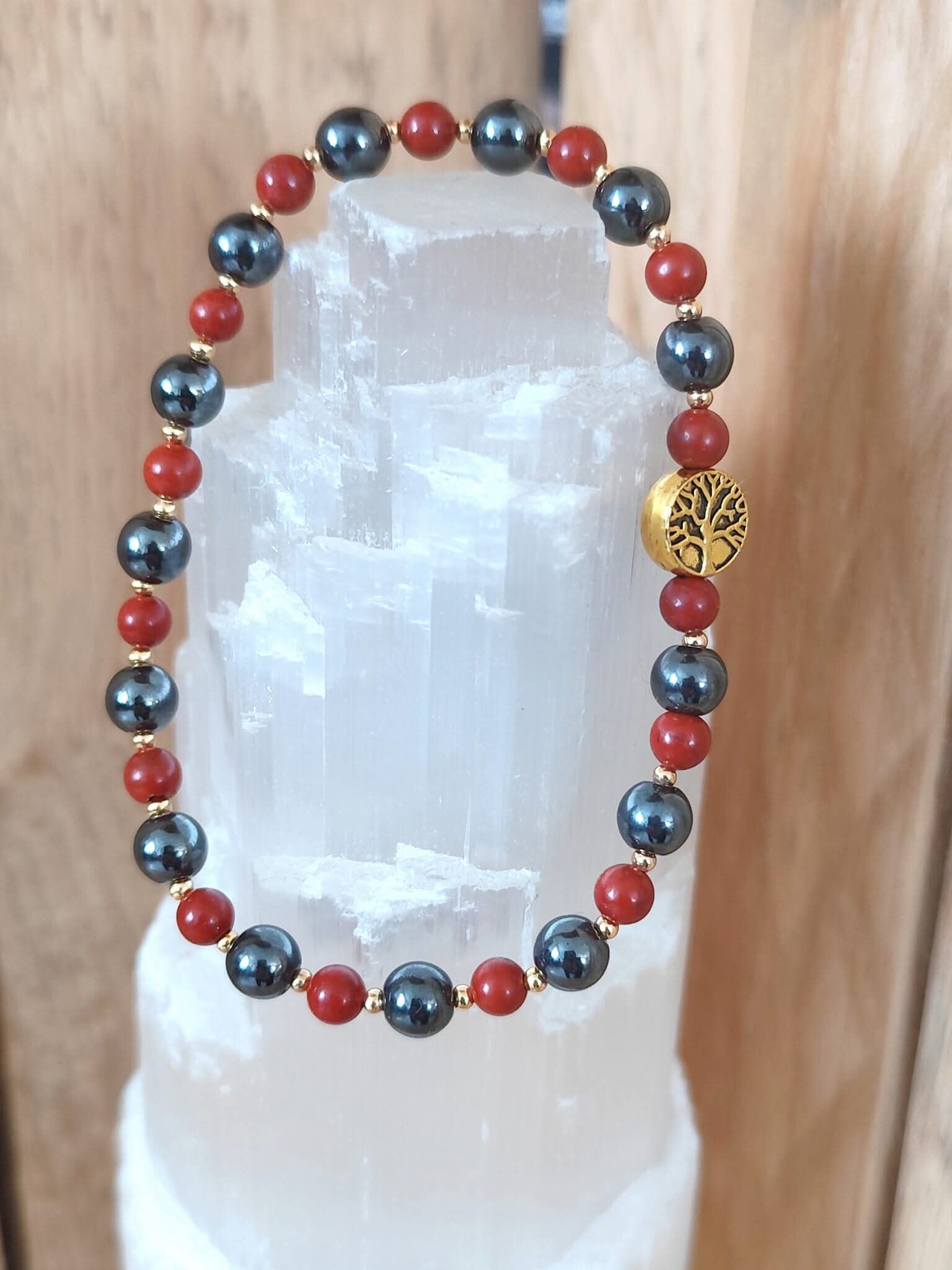 Bracelet en hématite et jaspe rouge