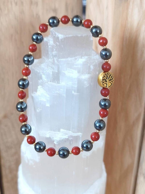 Bracelet en hématite et jaspe rouge