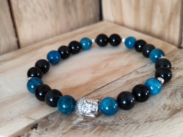 Bracelet en apatite bleue et obsidienne