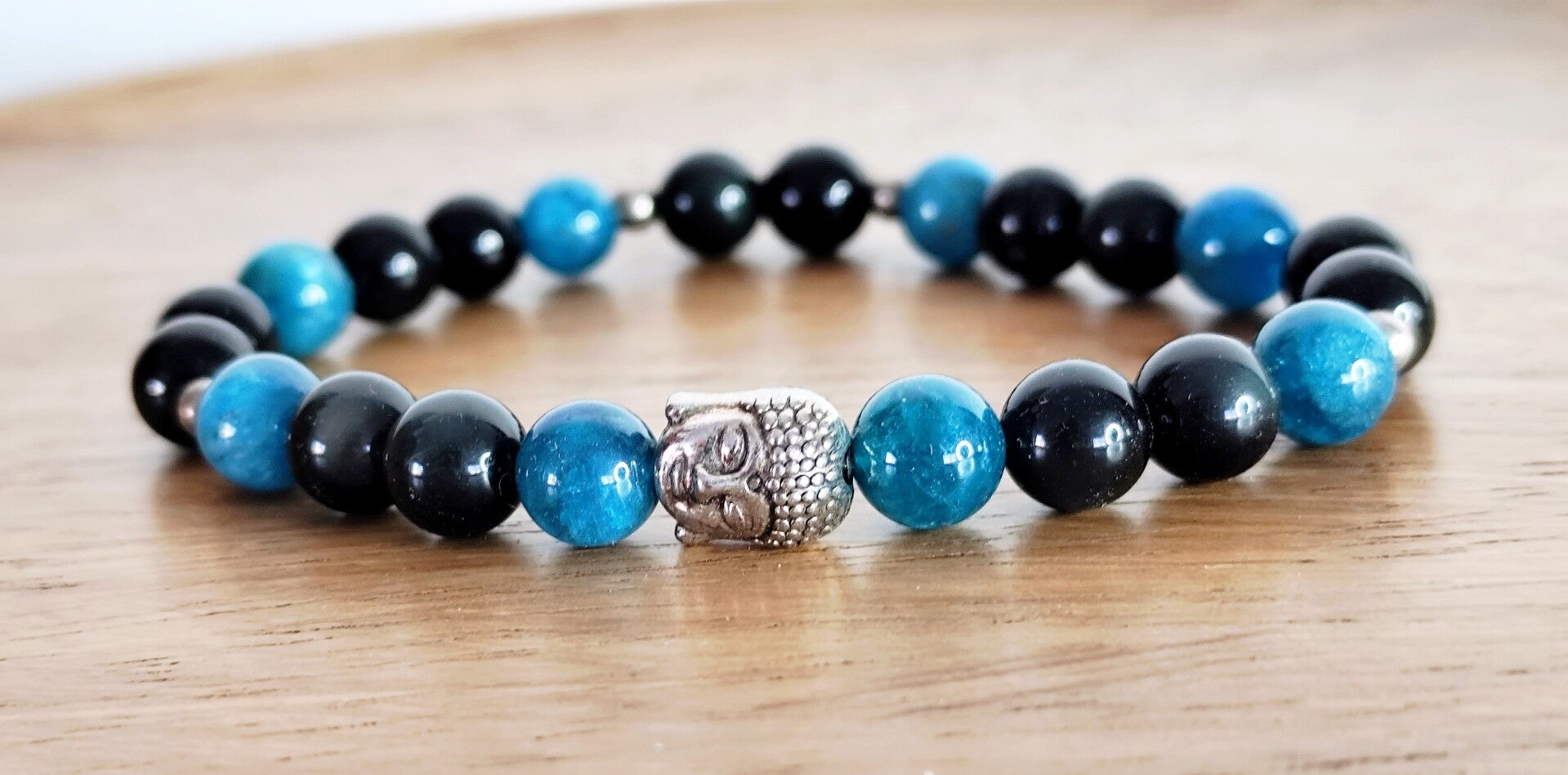 Bracelet en apatite bleue et obsidienne