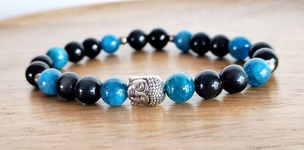 Bracelet en apatite bleue et obsidienne