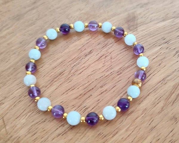 Bracelet en aigue-marine et améthyste