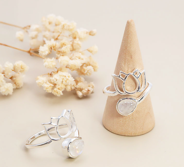 BAGUE LOTUS PÉRISTÉRITE & ARGENT 925 - PROTÉCTION & ÉSTIME DE SOI