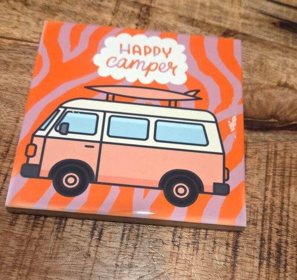 Happy camper tegeltje  oranje roze