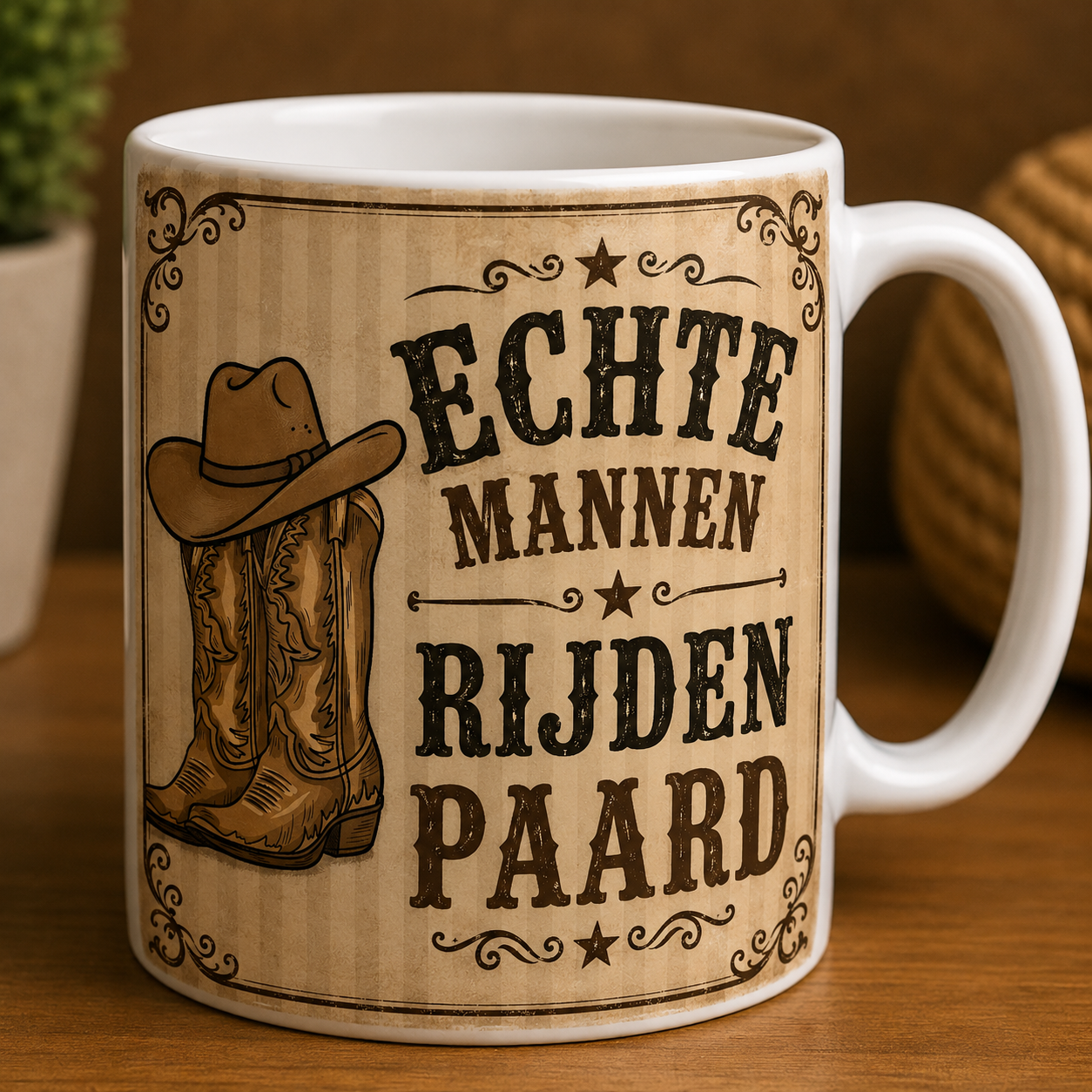 Mok echte mannen rijden paard
