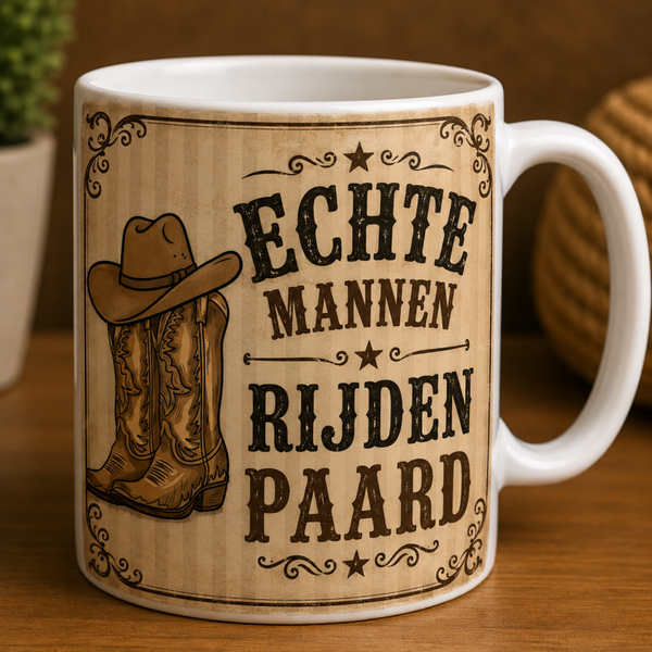 Mok echte mannen rijden paard