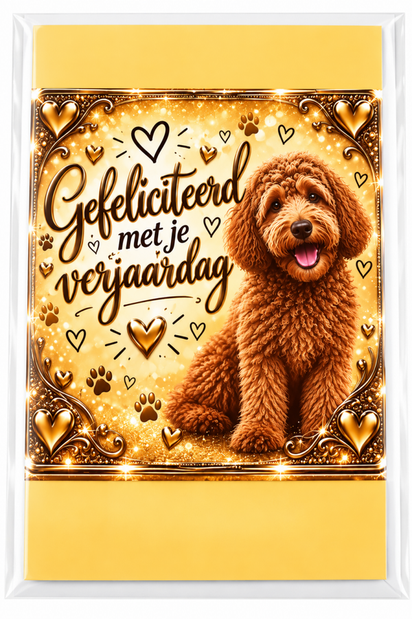 Foto kaart gefeliciteerd Labradoodle
