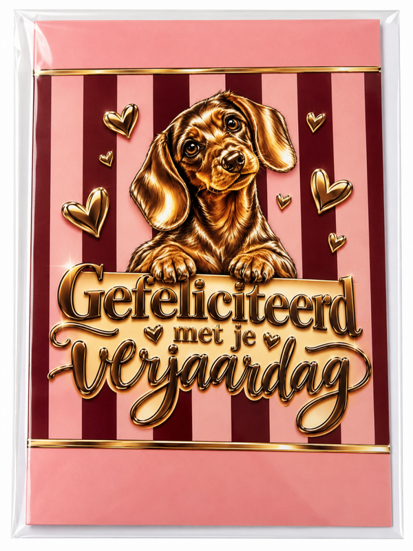 Foto kaart teckel gefeliciteerd