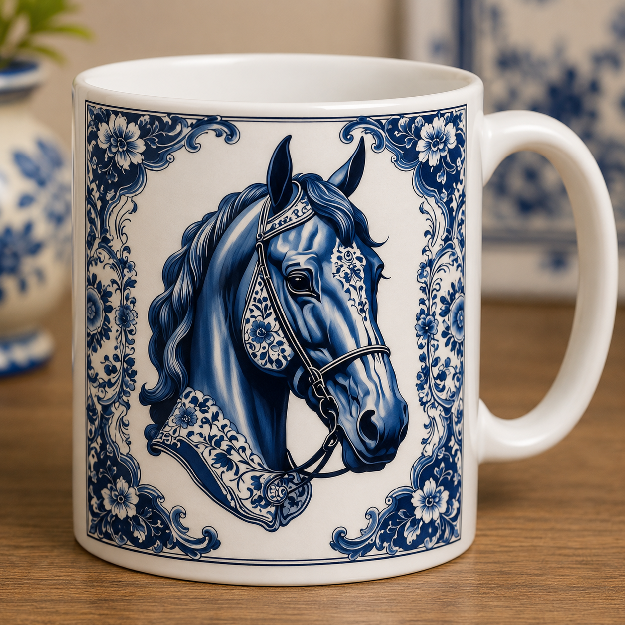 Mok paard delftsblauw