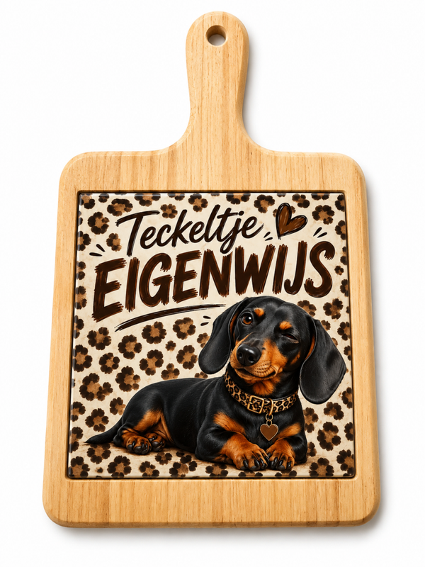 Kaas/ borrelplankje teckel eigenwijs panter