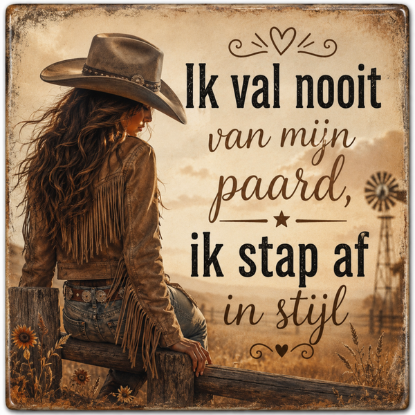 Tegeltje ik val nooit van mijn paard