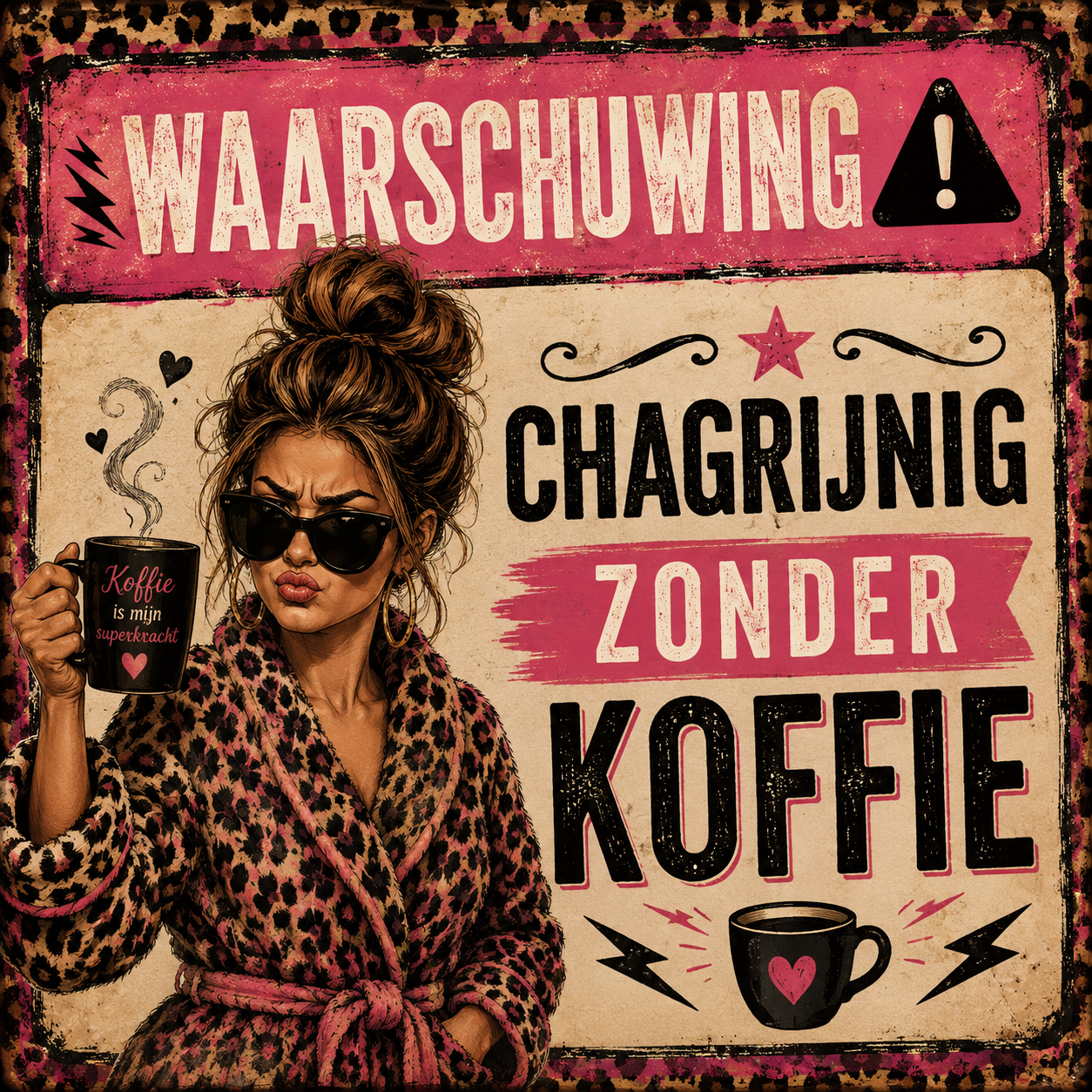 Tegeltje waarschuwing koffie panter