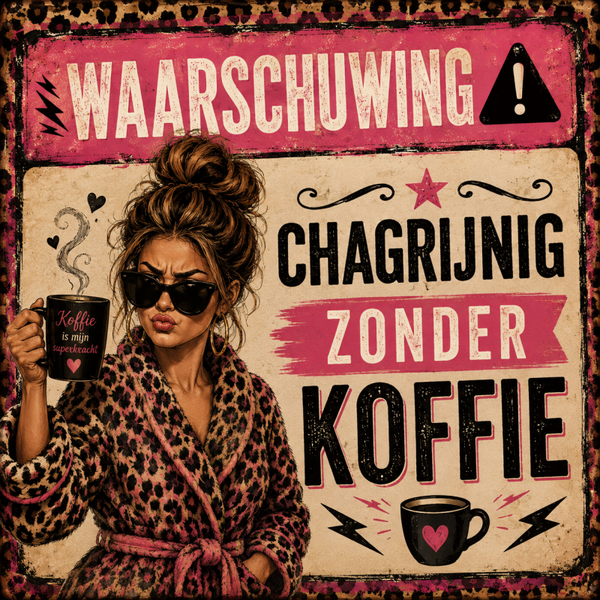 Tegeltje waarschuwing koffie panter