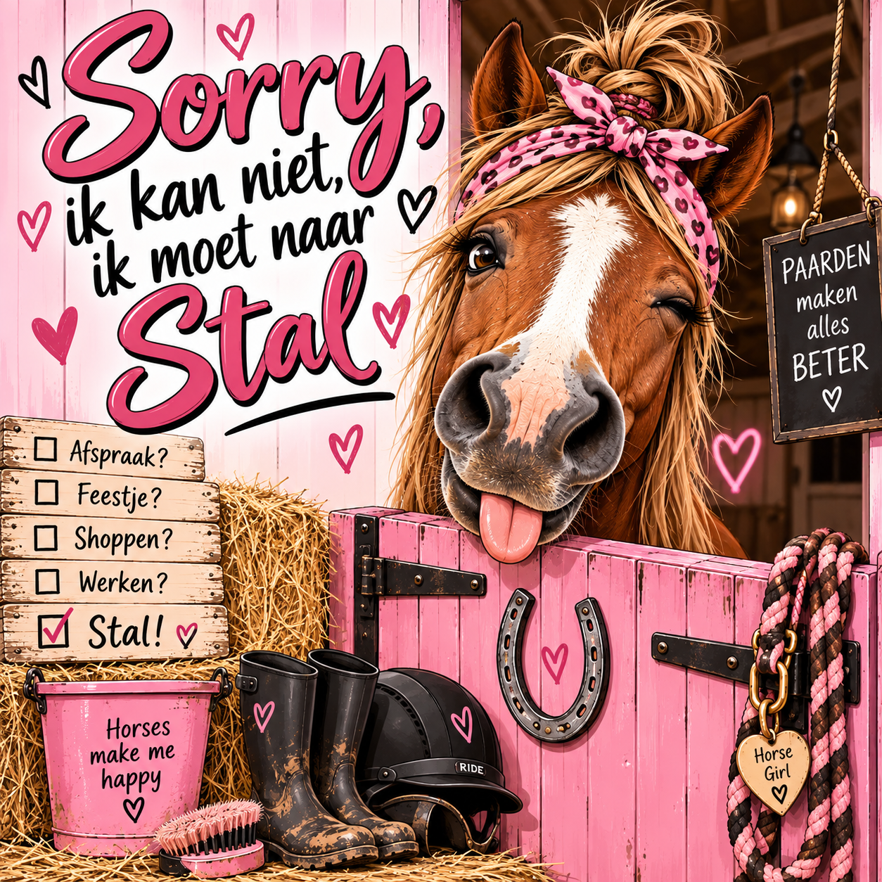 Tegeltje ik kan niet ik moet naar stal