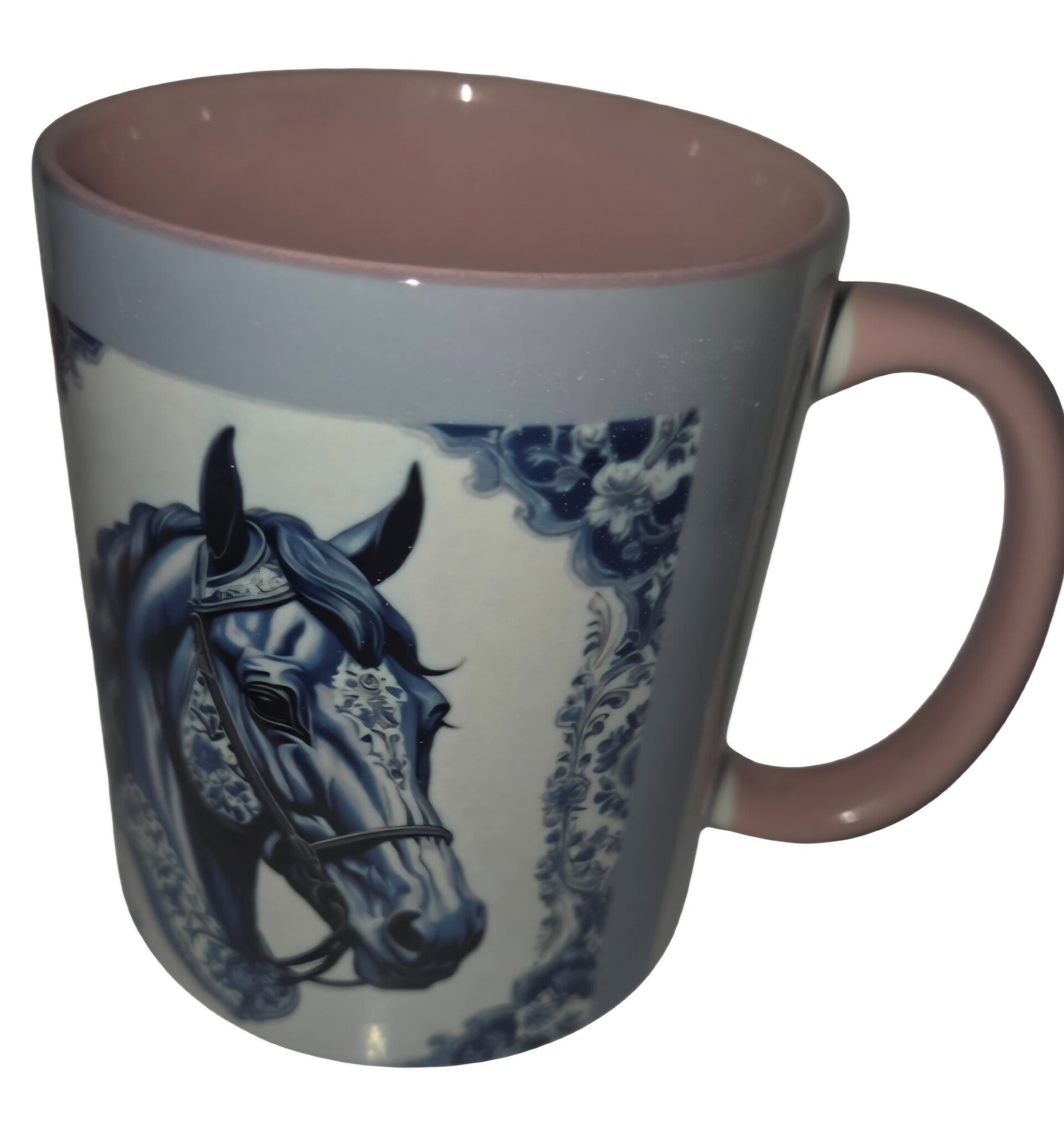 Mok paard delftsblauw/roze Binnenkant