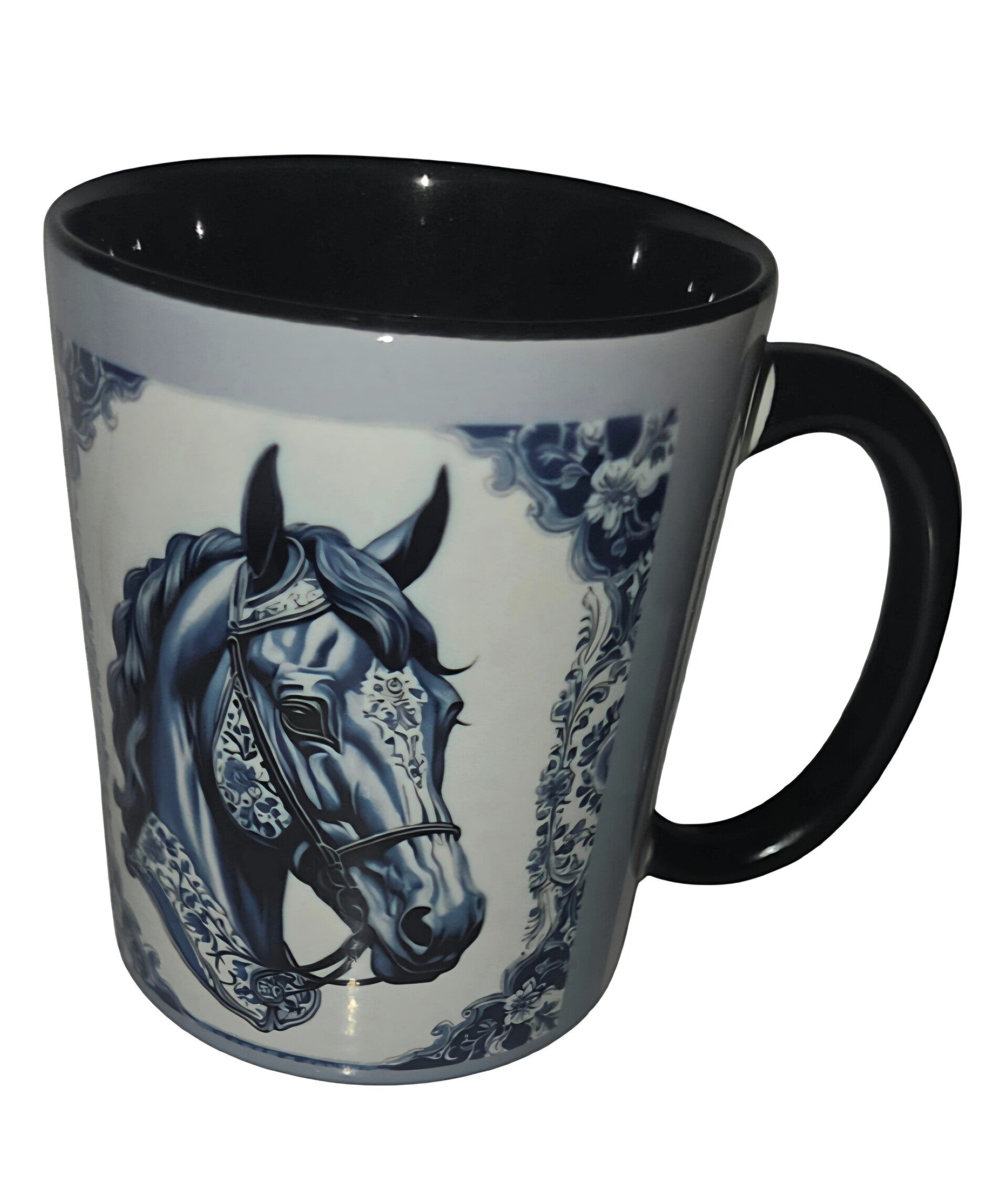 Mok paard delftsblauw/ zwarte binnenkant