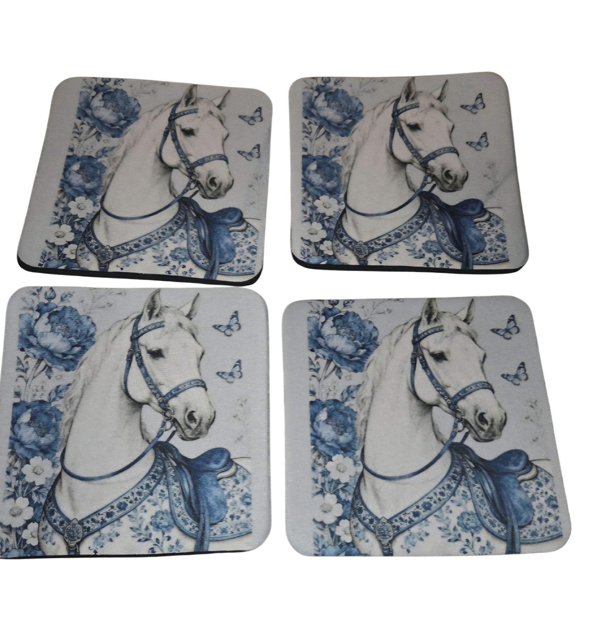 Onderzetters  delftsblauw wit paard