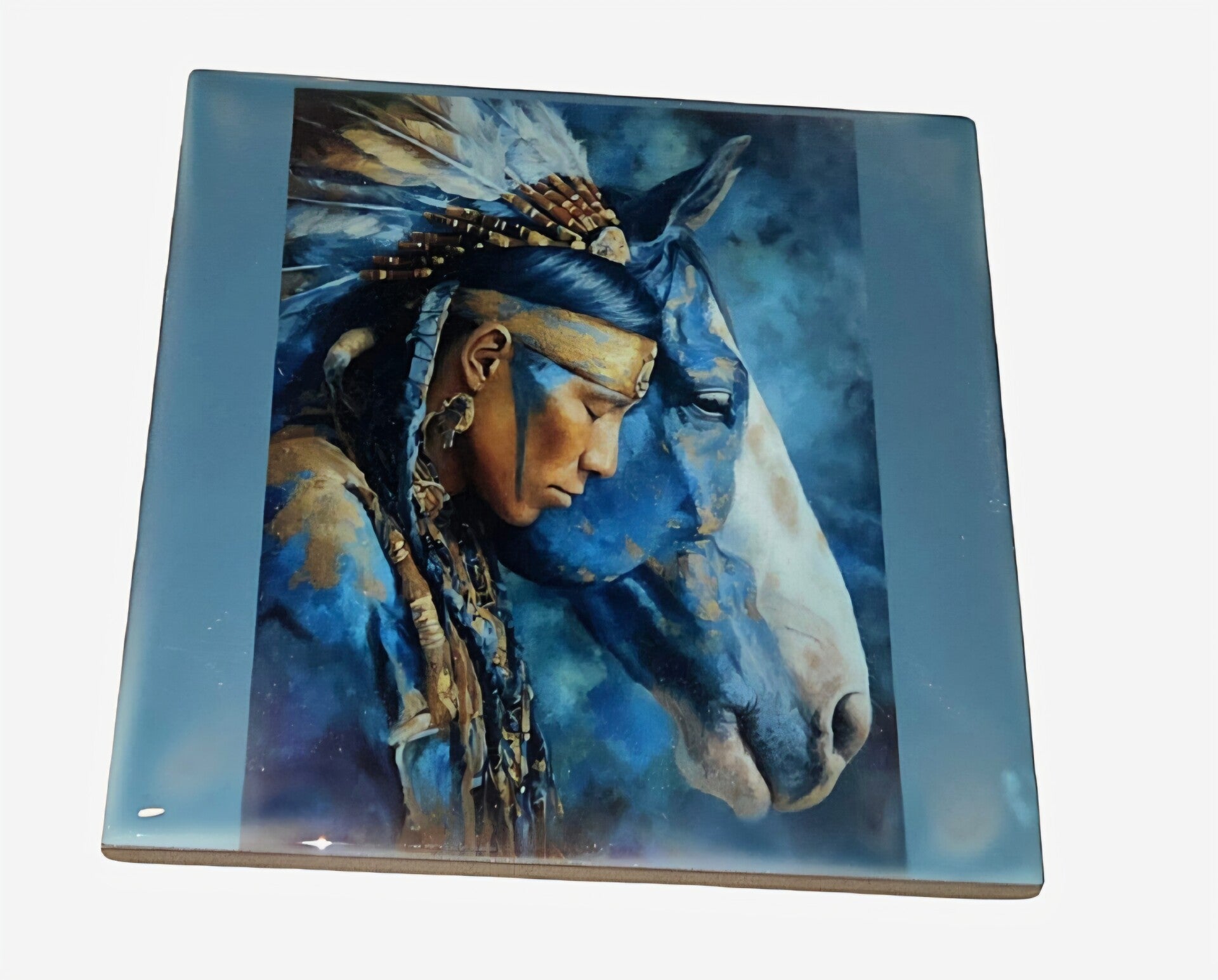 Tegeltje indiaan paard blauw