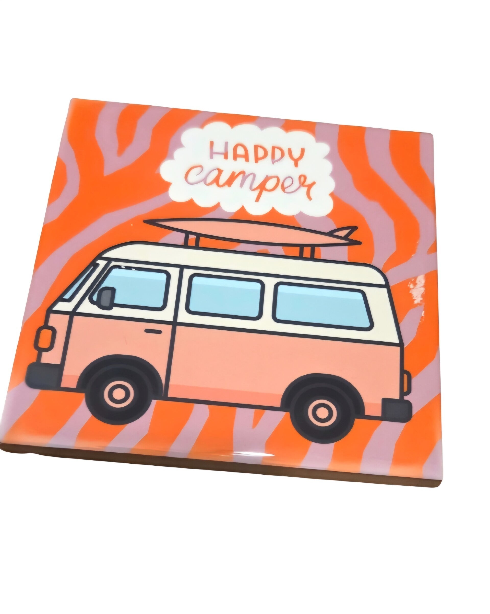Happy camper tegeltje  oranje roze