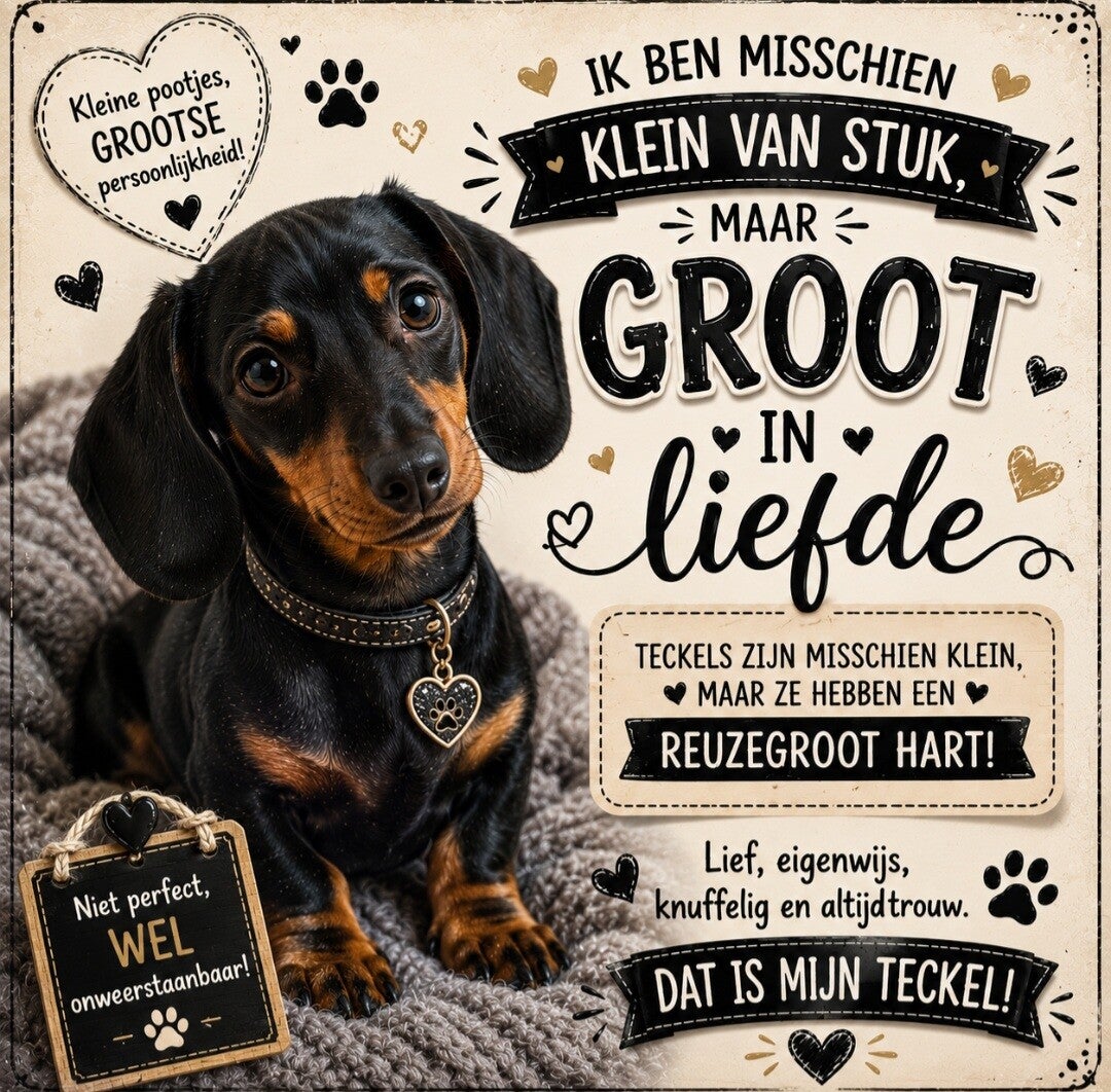 Tegeltje  zwarte teckel met tekst