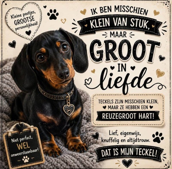 Tegeltje  zwarte teckel met tekst
