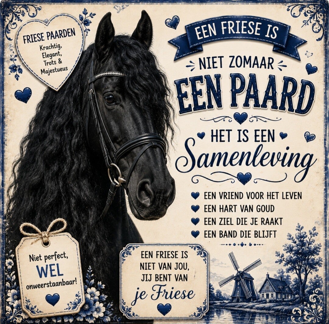 Tegeltje Friese paard met tekst
