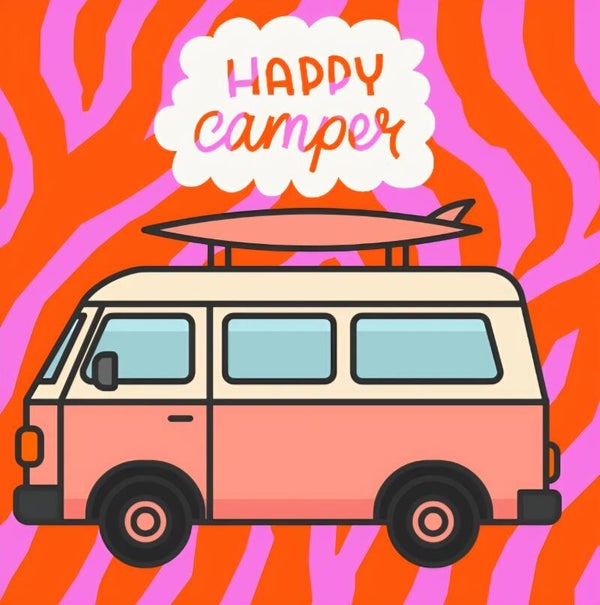 Happy camper tegeltje  oranje roze