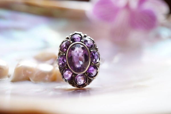 Art-deco zilveren ring amethisten