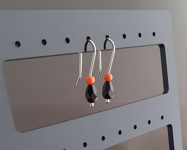 Oorhaken 'Bloedkoraal en onyx' - Zilver