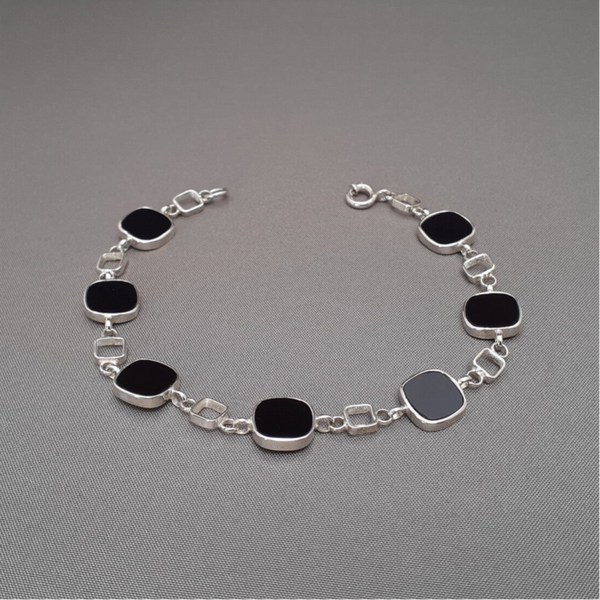 Vierkant collectie - Armband onyx - Zilver