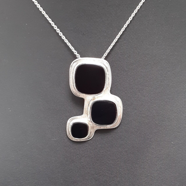 Vierkant collectie - Hanger groot onyx - Zilver