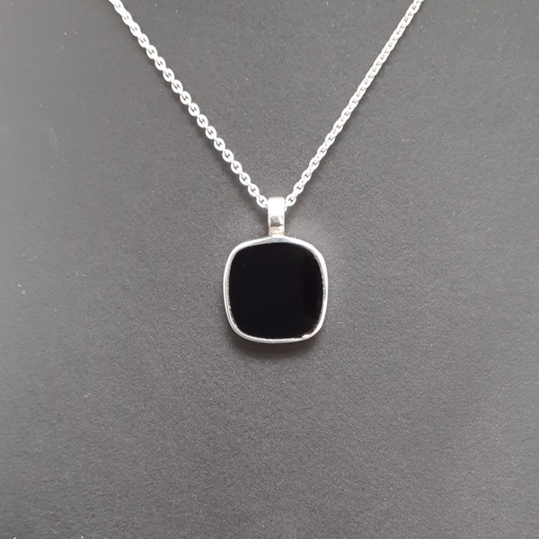 Vierkant collectie - Hanger klein onyx - Zilver