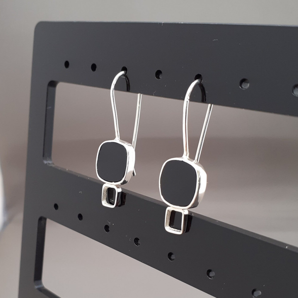 Vierkant collectie - Oorhaken onyx - Zilver