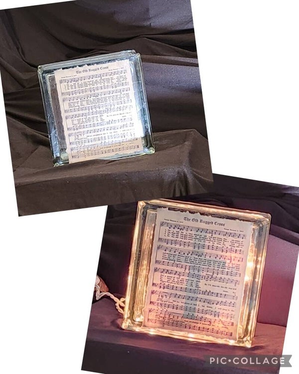 Old Rugged Cross glass block