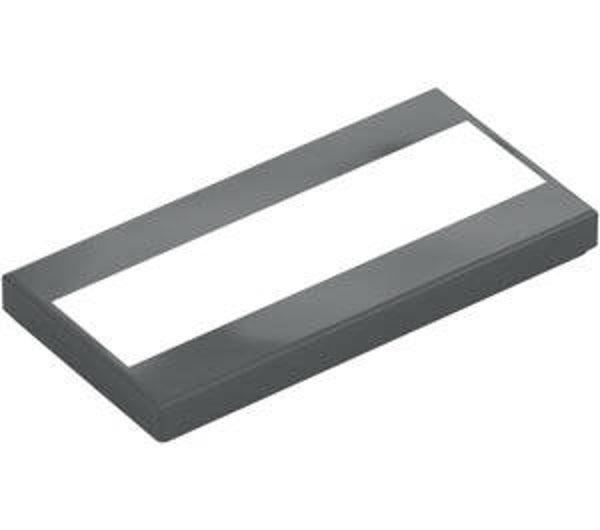 LEGO® 6329624 - TILE 2X4 WITH WHITE RECTANGLE - DARK STONE GRAY