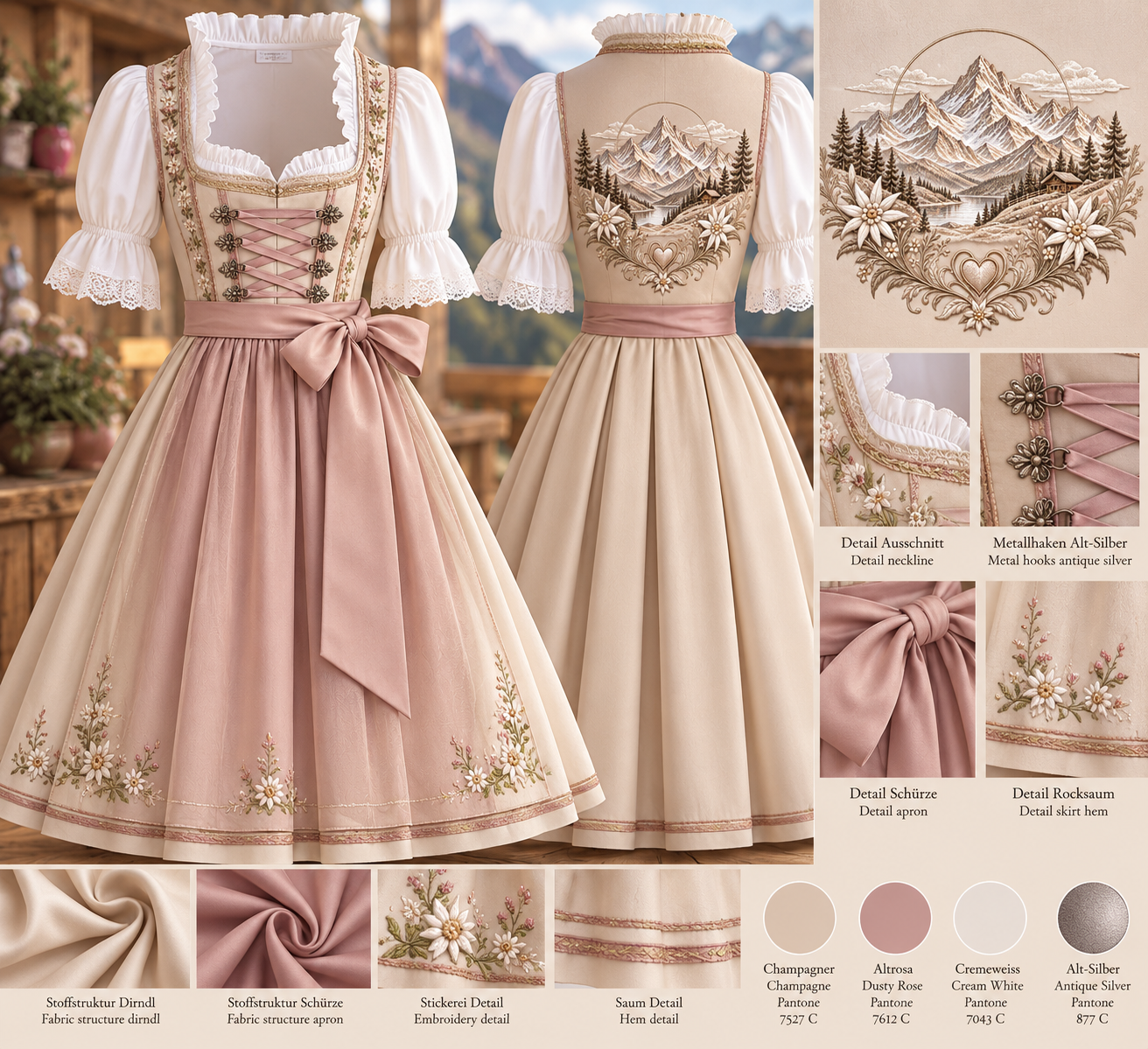 Dirndl Alpenzauber – Champagner & Altrosa